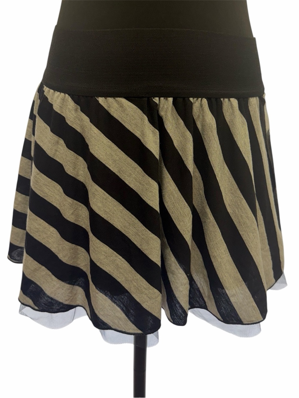 Joe Benbasset Black Gray Striped Mini Skirt Tulle Y2K Flare Club Cute NWT